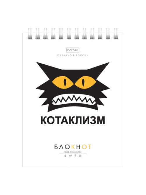 Блокнот МАЛЫЙ ФОРМАТ А6, 40 л., гребень, картон, клетка, HATBER, 