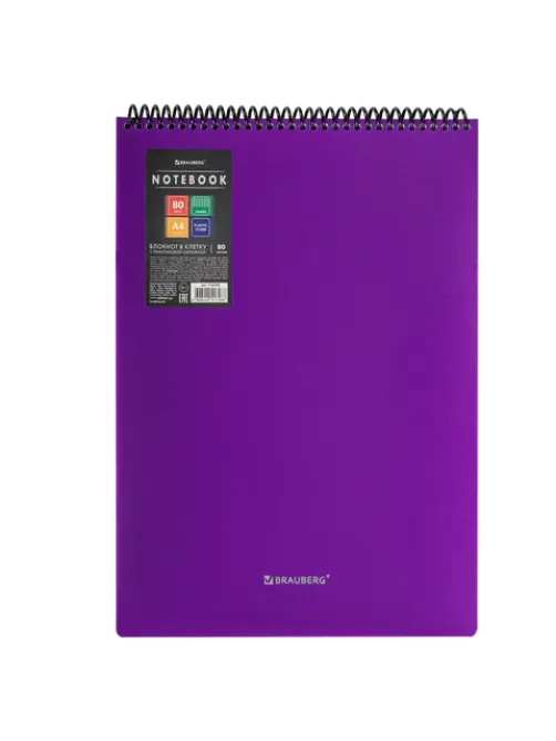 Блокнот БОЛЬШОГО ФОРМАТА А4, 80 л., обложка пластик, клетка, BRAUBERG 
