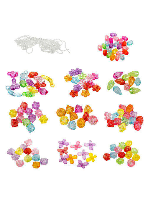 Набор для создания бижутерии и украшений BEADS SET, 200 элементов, 10 видов, прозрачные, BRAUBERG KIDS, 664694