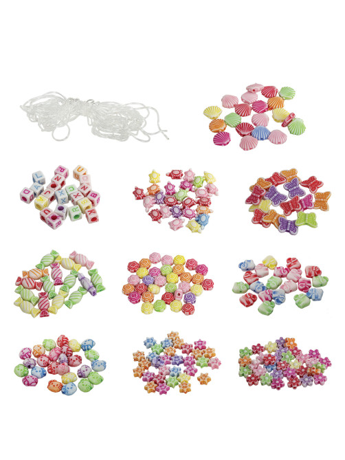 Набор для создания бижутерии и украшений BEADS SET, 200 элементов, 10 видов, пастель, BRAUBERG KIDS, 664693