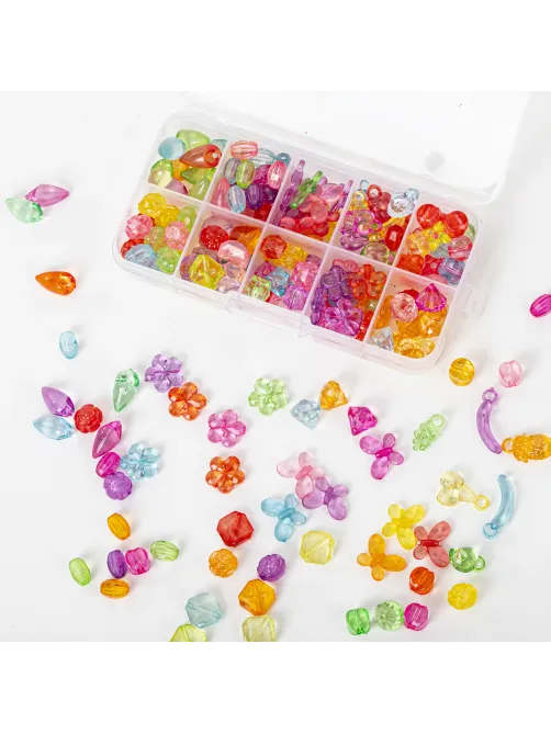 Набор для создания бижутерии и украшений BEADS SET, 200 элементов, 10 видов, прозрачные, BRAUBERG KIDS, 664694