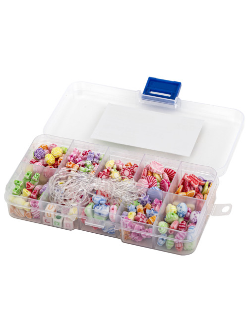 Набор для создания бижутерии и украшений BEADS SET, 200 элементов, 10 видов, пастель, BRAUBERG KIDS, 664693