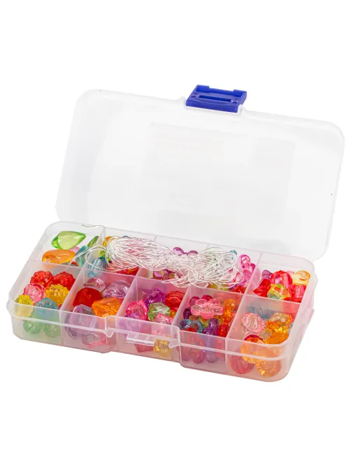 Набор для создания бижутерии и украшений BEADS SET, 200 элементов, 10 видов, прозрачные, BRAUBERG KIDS, 664694