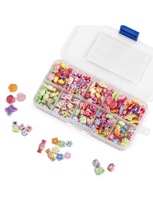 Набор для создания бижутерии и украшений BEADS SET, 200 элементов, 10 видов, пастель, BRAUBERG KIDS, 664693