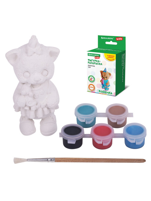 ФИГУРКА ИЗ ГИПСА с красками и кистью для росписи, ассорти, BRAUBERG KIDS, 665203