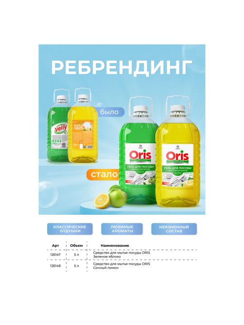 Средство для мытья посуды 5 кг, GRASS VELLY/ORIS 