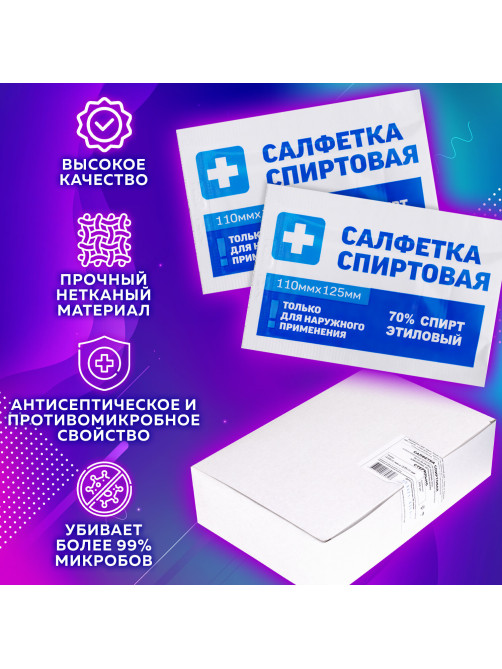 Спиртовые салфетки антисептические 110x125 мм, КОМПЛЕКТ 250 шт., ГРАНИ, короб