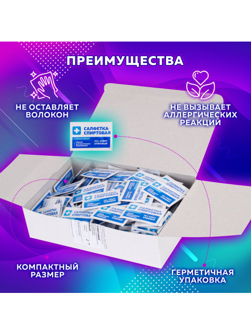 Спиртовые салфетки антисептические 110x125 мм, КОМПЛЕКТ 250 шт., ГРАНИ, короб