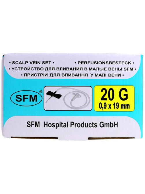 Иглы-бабочки для вливания в малые вены SFM 0,9 х 19 - 20G, КОМПЛЕКТ 100 штук, LUER