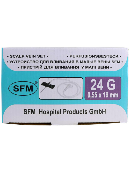 Иглы-бабочки для вливания в малые вены SFM 0,55 х 19 - 24G, КОМПЛЕКТ 100 штук, LUER
