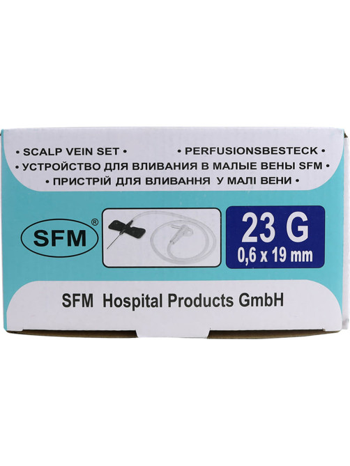 Иглы-бабочки для вливания в малые вены SFM 0,6 х 19 - 23G, КОМПЛЕКТ 100 штук, LUER