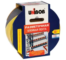 Клейкая лента разметочная 50 мм х 50 м, желто-черная, UNIBOB, основа-ПВХ, европодвес, 48905