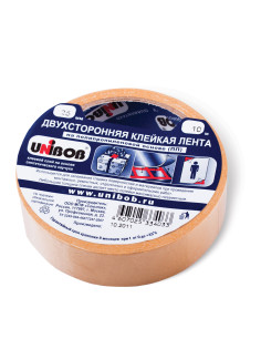 Клейкая двухсторонняя лента 25 мм х 10 м, ПОЛИПРОПИЛЕНОВАЯ ОСНОВА, UNIBOB, 38915