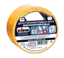 Клейкая двухсторонняя лента 38 мм х 10 м, ПОЛИПРОПИЛЕНОВАЯ ОСНОВА, UNIBOB, 38566
