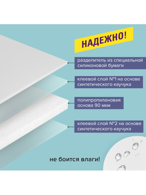 Клейкая двухсторонняя лента 38 мм х 25 м, ПОЛИПРОПИЛЕНОВАЯ ОСНОВА, 90 микрон, BRAUBERG, 606426