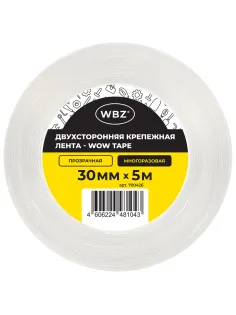 Многоразовая двухсторонняя прозрачная крепежная лента, скотч NANO tape, 5 м x 3 см, толщина 1 мм, WBZ (ВБЗ), 700426