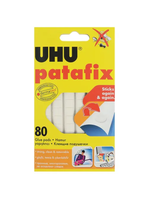 Подушечки клеящие UHU Patafix, 80 шт., бесследное удаление, многоразовые, белые, 39125