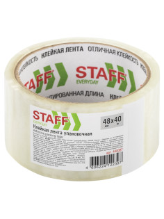 Клейкая лента упаковочная 48 мм x 40 м, прозрачная, толщина 40 микрон, STAFF, 440087