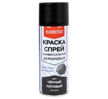 Краска-спрей акриловая универсальная черная матовая RAL 9004, 520 мл, нетто-вес 265 грамм, RABBITEX (РАББИТЕКС), 700300