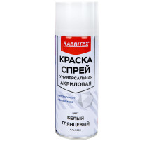 Краска-спрей акриловая универсальная белая глянцевая RAL 9003, 520 мл, нетто-вес 265 грамм, RABBITEX (РАББИТЕКС), 700303