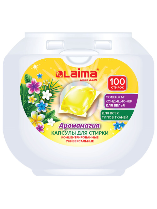 Капсулы для стирки концентрат 3 в 1, GIGA PACK с кондиционером 100 шт., АРОМАМАГИЯ, LAIMA, 608879
