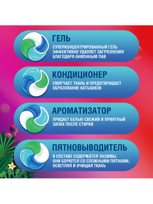 Капсулы для стирки белья большие концентрат 4 в 1, с кондиционером, 