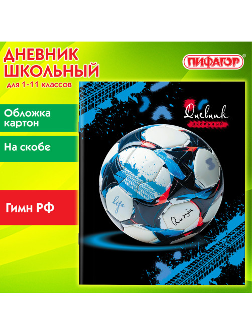 Дневник 1-11 класс 40 л., на скобе, ПИФАГОР, обложка картон, 