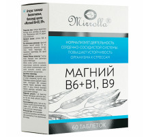 Магний B6+B1, B9, для улучшения состояния нервной системы, таблетки 60 шт., БАД, МИРРОЛЛА, ЦБ-00017764