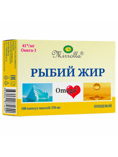 Рыбий жир пищевой 370 мг, источник ПНЖК Омега-3, капсулы 100 шт., БАД, МИРРОЛЛА, ЦБ-00031699