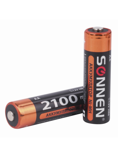 Батарейки аккумуляторные Ni-Mh пальчиковые КОМПЛЕКТ 2 шт., АА (HR6) 2100 mAh, SONNEN, 454234