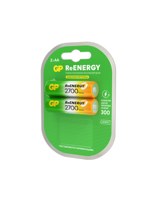 Батарейки аккумуляторные GP ReEnergy Ni-Mh пальчиковые КОМПЛЕКТ 2 шт., АА (HR6), 2600 mAh, 270AAHCRGY, 270AAHCRGY-2CR
