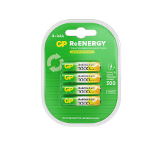 Батарейки аккумуляторные GP ReEnergy Ni-Mh мизинчиковые КОМПЛЕКТ 4 шт., ААА (HR03), 950 mAh, 100AAAHCRGY, 100AAAHCRGY-2C