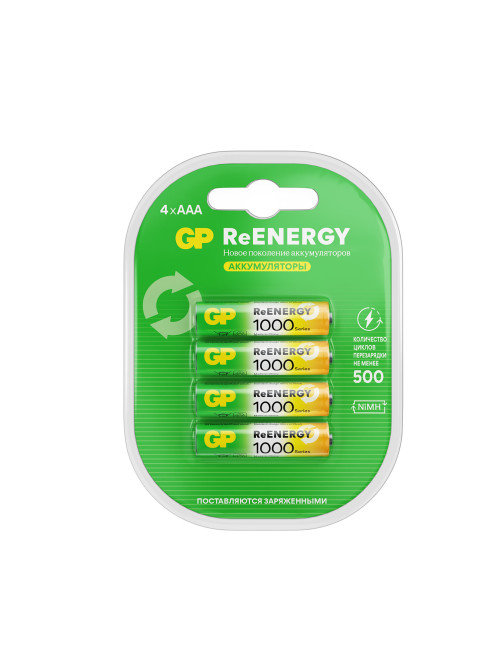 Батарейки аккумуляторные GP ReEnergy Ni-Mh мизинчиковые КОМПЛЕКТ 4 шт., ААА (HR03), 950 mAh, 100AAAHCRGY, 100AAAHCRGY-2C