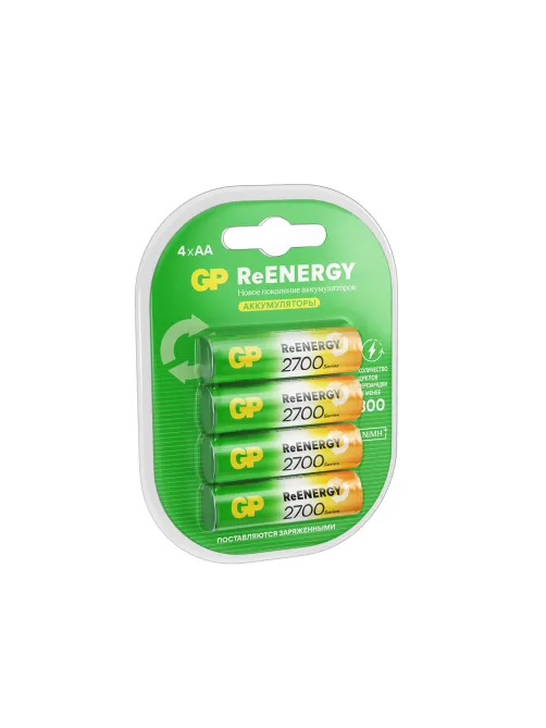Батарейки аккумуляторные GP ReEnergy Ni-Mh пальчиковые КОМПЛЕКТ 4 шт., АА (HR6), 2600mAh, 270AAHCRGY, 270AAHCRGY-2CRC