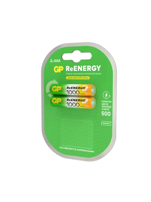 Батарейки аккумуляторные GP ReEnergy Ni-Mh мизинчиковые КОМПЛЕКТ 2 шт., ААА (HR03), 950 mAh, 100AAAHCRGY, 100AAAHCRGY-2CR
