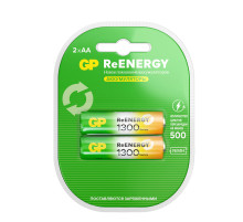 Батарейки аккумуляторные GP ReEnergy Ni-Mh пальчиковые КОМПЛЕКТ 2 шт., AA (HR6), 1300 mAh, 130AAHCRGY, 130AAHCRGY-2CRC