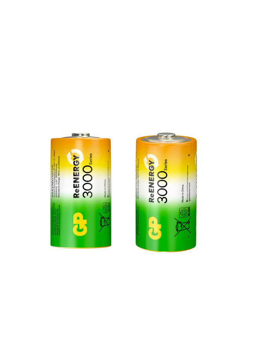 Батарейки аккумуляторные GP ReEnergy Ni-Mh КОМПЛЕКТ 2 шт., D (HR20), 3000 mAh, 300DHCRGY-2CRCB2