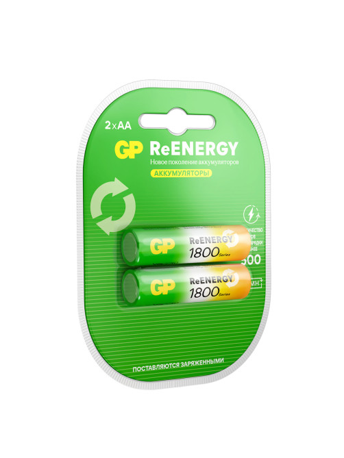 Батарейки аккумуляторные GP ReEnergy Ni-Mh пальчиковые КОМПЛЕКТ 2 шт., AA (HR6), 1800 mAh, 180AAHCRGY, 180AAHCRGY-2CRC