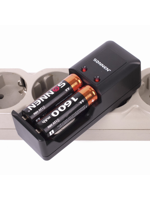 Батарейки аккумуляторные Ni-Mh пальчиковые КОМПЛЕКТ 2 шт., АА (HR6) 1600 mAh, SONNEN, 454233