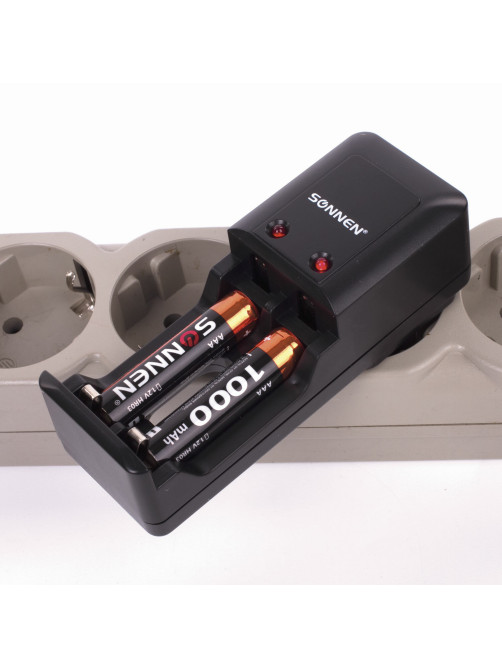 Батарейки аккумуляторные Ni-Mh мизинчиковые КОМПЛЕКТ 2 шт., AAA (HR03) 1000 mAh, SONNEN, 454237