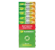 Батарейки аккумуляторные GP ReEnergy Ni-Mh пальчиковые КОМПЛЕКТ 10 шт., АА (HR6), 2600 mAh, 270AAHCRGY, 270AAHC-CRB10