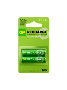 Батарейки аккумуляторные GP ReCharge Ni-Mh пальчиковые КОМПЛЕКТ 2 шт., АА (HR6) 1000 mAh, 100AAHCV, 100AAHCV-2CRSB