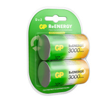 Батарейки аккумуляторные GP ReEnergy Ni-Mh КОМПЛЕКТ 2 шт., D (HR20), 3000 mAh, 300DHCRGY-2CRCB2
