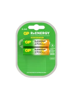 Батарейки аккумуляторные GP ReEnergy Ni-Mh пальчиковые КОМПЛЕКТ 2 шт., АА (HR6), 2600 mAh, 270AAHCRGY, 270AAHCRGY-2CR