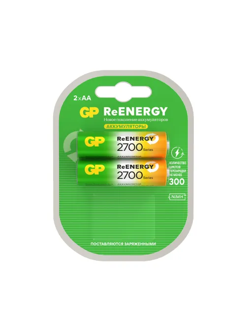 Батарейки аккумуляторные GP ReEnergy Ni-Mh пальчиковые КОМПЛЕКТ 2 шт., АА (HR6), 2600 mAh, 270AAHCRGY, 270AAHCRGY-2CR