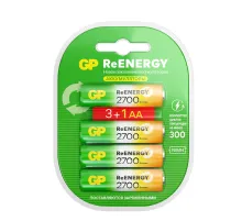 Батарейки аккумуляторные GP ReEnergy Ni-Mh КОМПЛЕКТ 4 шт. (ПРОМО 3+1), АА (HR6), 2600 mAh, 270AAHC3/1RGY, 270AAHC3/1RGY-2