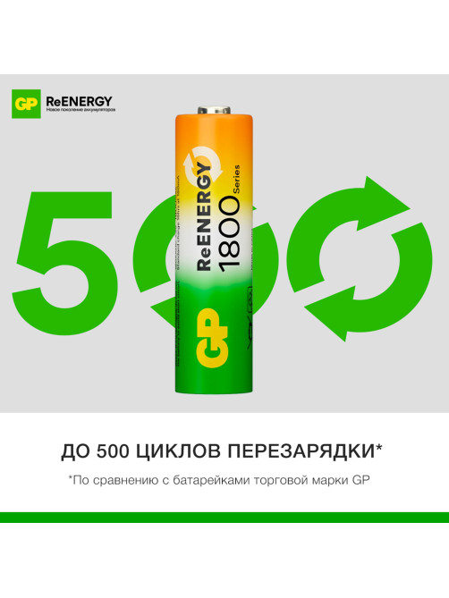 Батарейки аккумуляторные GP ReEnergy Ni-Mh пальчиковые КОМПЛЕКТ 2 шт., AA (HR6), 1800 mAh, 180AAHCRGY, 180AAHCRGY-2CRC