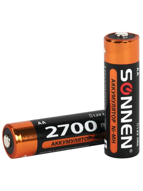 Батарейки аккумуляторные Ni-Mh пальчиковые КОМПЛЕКТ 4 шт., АА (HR6) 2700 mAh, SONNEN, 455607