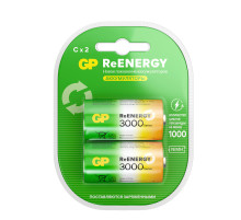 Батарейки аккумуляторные GP ReEnergy Ni-Mh КОМПЛЕКТ 2 шт., С (HR14), 3000 mAh, 300CHCRGY-2CRCB2