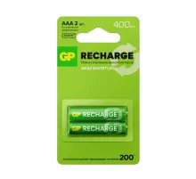 Батарейки аккумуляторные GP ReCharge Ni-Mh мизинчиковые КОМПЛЕКТ 2 шт., ААА (HR03) 400 mAh, 40AAAHCV, 40AAAHCV-2CRSB
